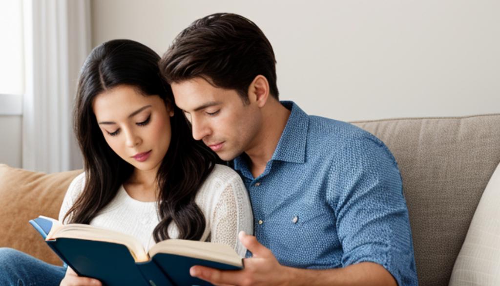Um casal lendo um livro